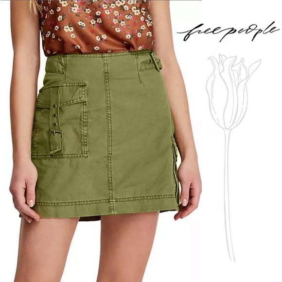Free People Erika Army Green Utility Skirt 4 - Picture 1 of 11